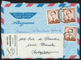 Aérogramme Affr N°1068A X3 Roulette Diamant Années 1970 Vers PALMA DE MALLORCA + étiquette D'hôtel Retour Vers BRUXELLES - Covers & Documents