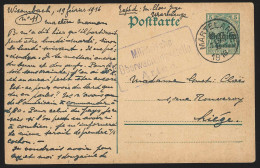 EP Occ 5c Càd MARTELANGE/1916 Vers LIEGE + Censure Militaire Arlon - Briefkaarten 1909-1934