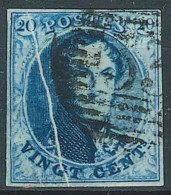 N°7, 20c Bleu Bien Margé Pli D'accordéon P33 Dinant. TTB - 1851-1857 Medallions (6/8)