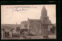 CPA Saint-Saturnin, Place De La Fontaine Et L`Eglise  - Autres & Non Classés