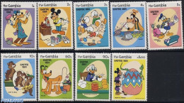 Gambia 1984 Easter/disney 9v, Mint NH, Nature - Poultry - Art - Disney - Disney
