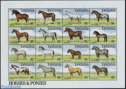 Tanzania 1991 Horses 16v M/s, Mint NH, Nature - Horses - Tanzania (1964-...)