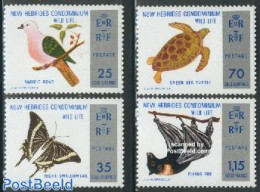 New Hebrides 1974 Animals 4v E, Mint NH, Nature - Animals (others & Mixed) - Bats - Birds - Butterflies - Reptiles - T.. - Neufs