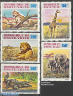 Upper Volta 1973 Animals 5v, Mint NH, Nature - Animals (others & Mixed) - Cat Family - Crocodiles - Elephants - Giraff.. - Other & Unclassified