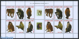 Suriname, Republic 2011 Monkeys 2x6v M/s, Mint NH, Nature - Animals (others & Mixed) - Monkeys - Surinam
