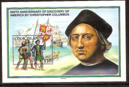 COOK ISLANDS 1992●Heraldic Lions On Flag●Ships●Christopher Columbus●● Schiffe●Yv Bl 205 MNH - Cook Islands
