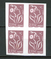 BH-20 Belle Variété Marianne De Lamouche N° 3972 ** Non Dentelé En Bloc De 4.  A Saisir !!! - Unused Stamps