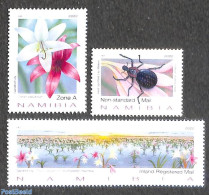 Namibia 2022 Sandhof Lily 3v, Mint NH, Nature - Flowers & Plants - Insects - Namibia (1990- ...)
