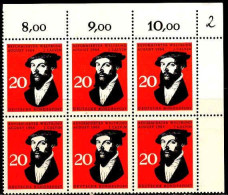 RFA Poste N** Yv: 307 Mi:439 Jean Calvin Réformateur Bloc De 6 Coin De Feuille - Unused Stamps