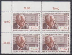 1986 , Mi 1843 ** (1) - 4 Er Block Postfrisch - 100. Geburtstag Von Clemens Holzmeister - Unused Stamps