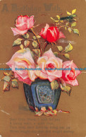 R164166 Greetings. A Birthday Wish. Roses In Vases. W. B - Monde