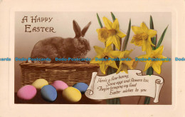 R164931 Greetings. A Happy Easter. Bunny In Basket. Eggs And Flowers. RP. 1931 - World