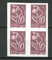 BH-19 Belle Variété Marianne De Lamouche N° 3972ab ** Non Dentelé En Bloc De 4 Sans Phosphore.  A Saisir !!! - Unused Stamps