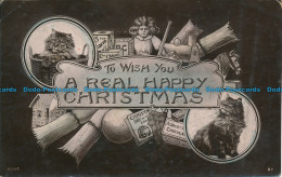 R166046 Greeting Postcard. To Wish You A Real Happy Christmas. Cats. Davidson Br - Monde