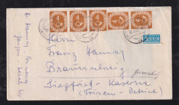 BRD Bund 1952 Posthorn 5x 4Pf Orts Brief Braunschweig 2x Waagrechter 3er Streifen - Lettres & Documents