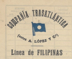 NAVIGATION 1914 ENTETE PAVILLON HOUSEFLAG BILL OF LADING Compania Trasatlantica Cadiz Pour Singapour V.HISTORIQUE - Spagna