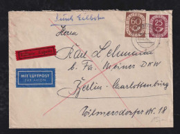 BRD Bund 1953 Posthorn 60Pf + 25Pf Luftpost EXPRESS Brief BRUCHSAL X BERLIN - Brieven En Documenten