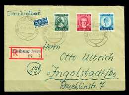 Baden: Einschreiben Freiburg 1949, MiNr. 47-49 Nach Ingolstadt - Bade