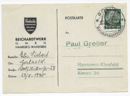 Postkarte Reichardtwerk Hamburg, Schokolade Nach Hannover 1940 - Covers & Documents