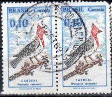 Brésil Poste Obl Yv: 859A Mi:1223 Cardeal Paroaria Coronata (TB Cachet Rond) Paire - Gebruikt