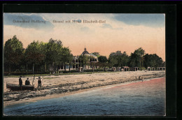 AK Haffkrug / Ostseebad, Strand Mit Hotel Elisabeth-Bad  - Autres & Non Classés