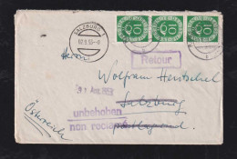 BRD Bund 1953 Posthorn 3x 10Pf Brief HAMBURG X SALZBURG Österreich Retour Zurück - Briefe U. Dokumente