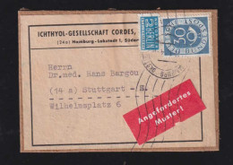 BRD Bund 1954 Posthorn 1x 30Pf Muster Ohne Wert HAMBURG LOKSTEDT X STUTTGART - Briefe U. Dokumente