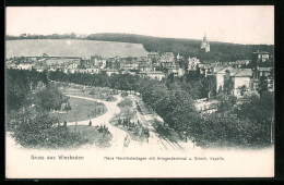 AK Wiesbaden, Neue Nerothalanlagen Mit Kriegerdenkmal Und Griech. Kapelle  - Wiesbaden