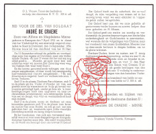 DP Soldaat Milicien - André De Craene / Minne 22j. ° Kanegem Tielt BE 1932 † Soest Nordrhein-Westfalen DE - Imágenes Religiosas