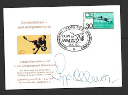 West Germany Soccer World Cup 1974 30 Pf Single FU On Cacheted Card , Signed Sepp Maier , FDI Cancel - 1974 – West Germany