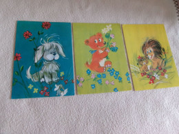 LOT DE 3 ILLUSTRATIONS .."BEAUX ANIMAUX" - Contemporánea (desde 1950)