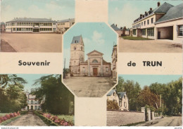 A1- 61) TRUN (ORNE) SOUVENIR - HOTEL DE VILLE - LES ECOLES - EGLISE - CHATEAU _ AVENUE CAVEE D 'AUGE - (2 SCANS) - Trun