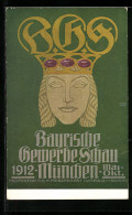 Künstler-AK München, Bayrische-Gewerbeschau 1912, Bavaria Mit Krone  - Expositions
