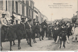 COCUMONT (LOT ET GARONNE) FETE POPULAIRE DU 21 SEPTEMBRE 1913 - VUE GENERALE DE LA CAVALCADE - (CHEVAUX - ANE - 2 SCANS) - Autres & Non Classés