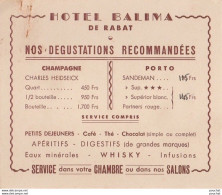 C15- RABAT (MAROC) HOTEL BALIMA - NOS DEGUSTATIONS RECOMMANDEES - CHAMPAGNE - PORTO - WHISKY - Rabat