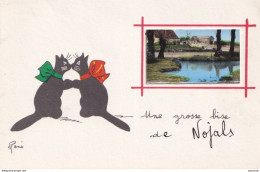 24) NOJALS - UNE GROSSE BISE - ILLUSTRATEUR RENE - CHATS NOIRS - CHAT - EN MEDAILLON - UNE FERME AVEC MARE - ( 2 SCANS ) - Autres & Non Classés