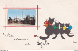 24) NOJALS - BON SOUVENIR - ILLUSTRATEUR RENE - CHATS NOIRS - CHAT - EN MEDAILLON - L ’ EGLISE - ( 2 SCANS ) - Autres & Non Classés