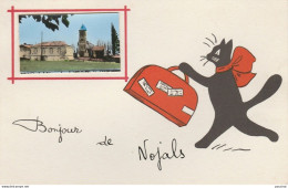 24) NOJALS - BONJOUR - ATTRIBUE A L ' ILLUSTRATEUR RENE - CHAT NOIR - EN MEDAILLON - VUE AVEC L ’ EGLISE - ( 2 SCANS ) - Autres & Non Classés