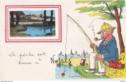 24) NOJALS - LA PECHE EST BONNE - ILLUSTRATEUR JEAN DE PREISSAC - EN MEDAILLON - UNE FERME AVEC MARE - ( 2 SCANS  - Autres & Non Classés