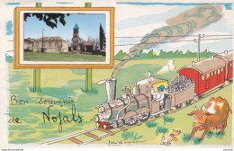 24) NOJALS - BON SOUVENIR - TRAIN VAPEUR - ILLUSTRATEUR JEAN DE PREISSAC - EN MEDAILLON - UNE VUEL ' EGLISE - ( 2 SCANS) - Autres & Non Classés