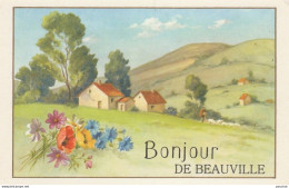 C18-47) BEAUVILLE - AMITIES DE BEAUVILLE - ( FLEURS AVEC PAYSAGE - 2 SCANS ) - Andere & Zonder Classificatie