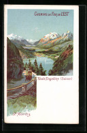 Lithographie St. Moritz, Panoramablick Auf Ort Und Seen, Reklame Für Chemins De Fer De L`Est  - Autres & Non Classés
