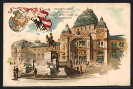Lithographie Nürnberg, Prinzregenten-Denkmal Und Neuer Bahnhof  - Nuernberg