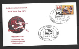 West Germany Soccer World Cup 1974 40 Pf Single FU On Illustrated Cover , Special Hannover 10/6/74 Cancel - 1974 – West Germany