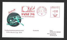 West Germany Soccer World Cup 1974 Illustrated Cover For Organizing Committee, Special 30 Pf Commemmorative Meter Cancel - 1974 – Allemagne Fédérale
