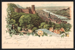 Vorläufer-Lithographie Heidelberg / Neckar, 1891, Gesamtansicht Mit Schloss  - Heidelberg