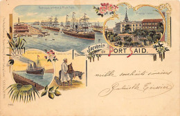 Egypt - PORT SAÏD - Litho - Lesseps Square - The Canal - Ships Stopped - Water Seller - Publ. Künzli - The Anglo-America - Port Said
