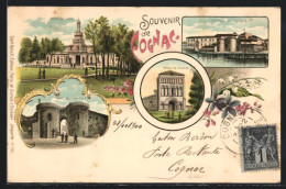 Lithographie Cognac, Hotel De Ville, Tours Du Vieux Pont, Abbaye De Chastres  - Cognac