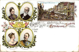 Lithographie Grand-duc Friedrich Von Baden, Grande-Duchesse Luise, Festzug 70. Geburtstag, Erbgroßherzogspaar - Koninklijke Families