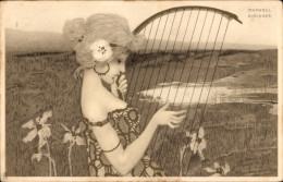 Art Nouveau Artiste CPA Kirchner, Raphael, Frauenbildnis, Harfe - Autres & Non Classés